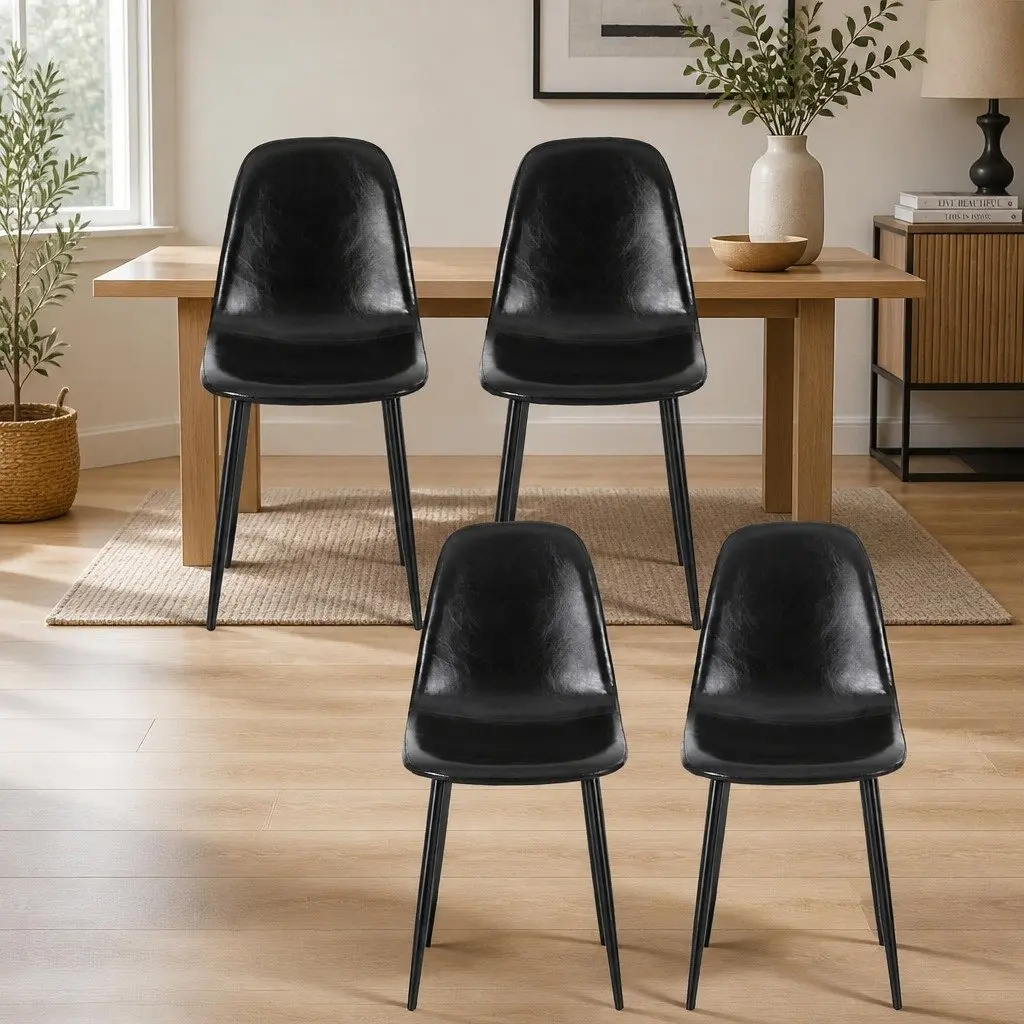 Dining Chairs Set of 4 Retro Kitchen Lounge Cafe Accent Seating Black
