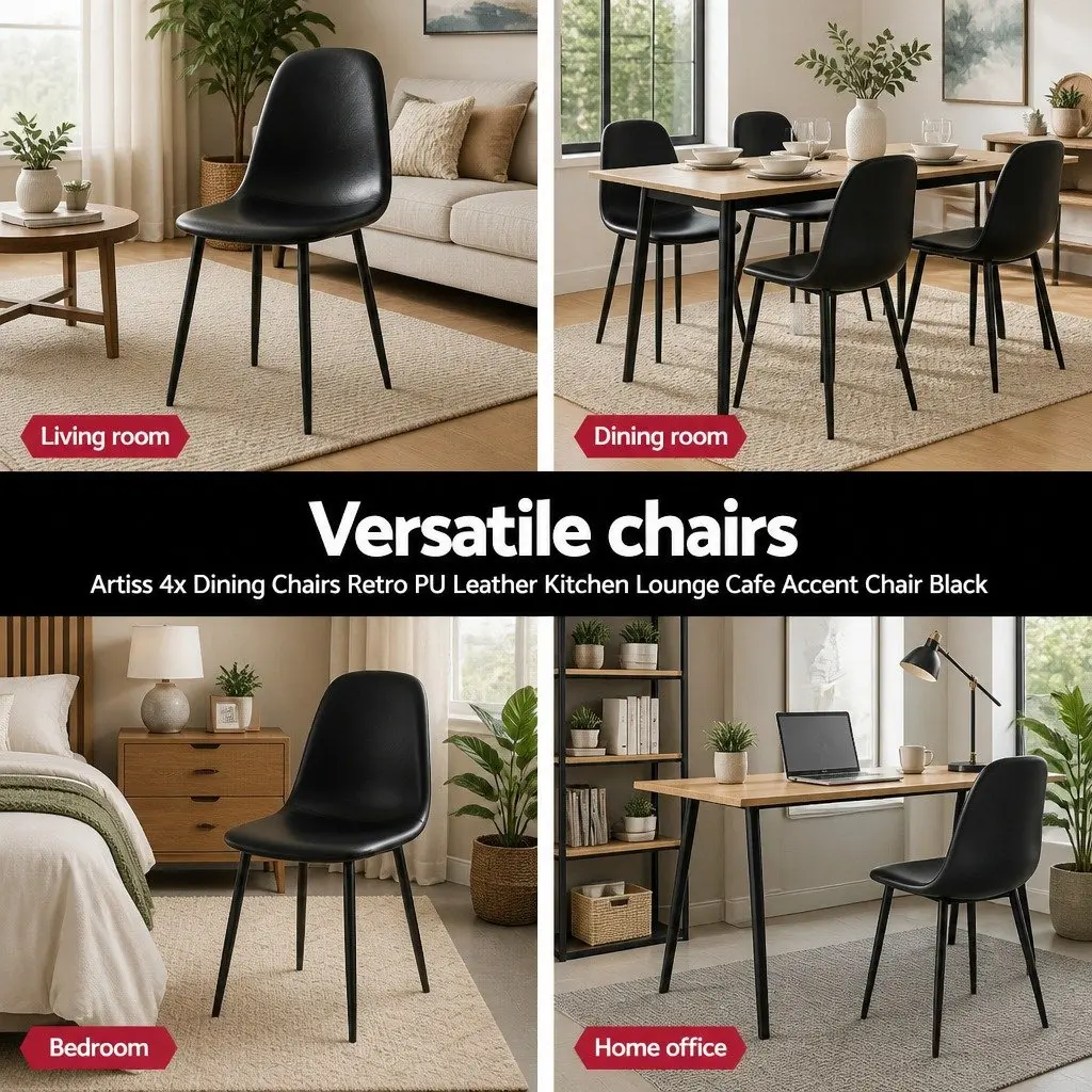 Dining Chairs Set of 4 Retro Kitchen Lounge Cafe Accent Seating Black