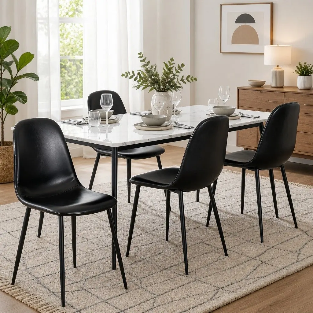 Dining Chairs Set of 4 Retro Kitchen Lounge Cafe Accent Seating Black