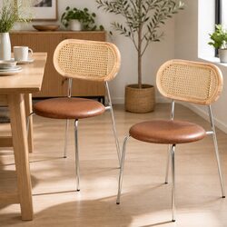 Enjoy Dining with Comfortable Rattan-Back Dining Chairs Set of 2