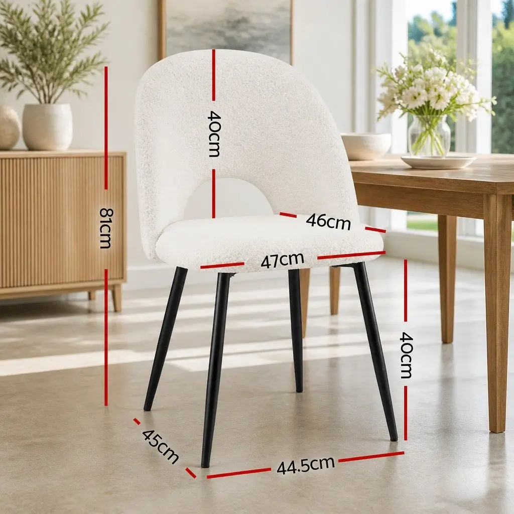 Dining Chair Set of 4 White Boucle Sherpa Fabric Curved Backrest