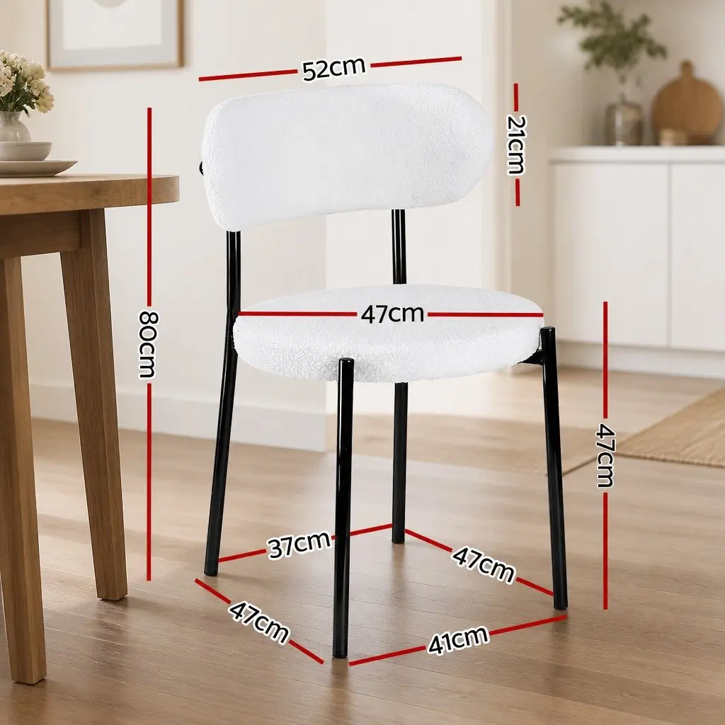 Dining Chairs Set of 4 White Sherpa Boucle Upholstered Kitchen Seat