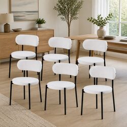 Set of 6 White Sherpa Dining Chairs for Cozy Spaces