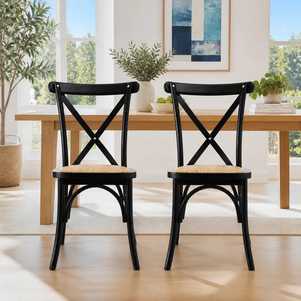 Dining Chairs Rattan Breathable Black Indoor Outdoor 42cm W x 42cm D x 88cm H