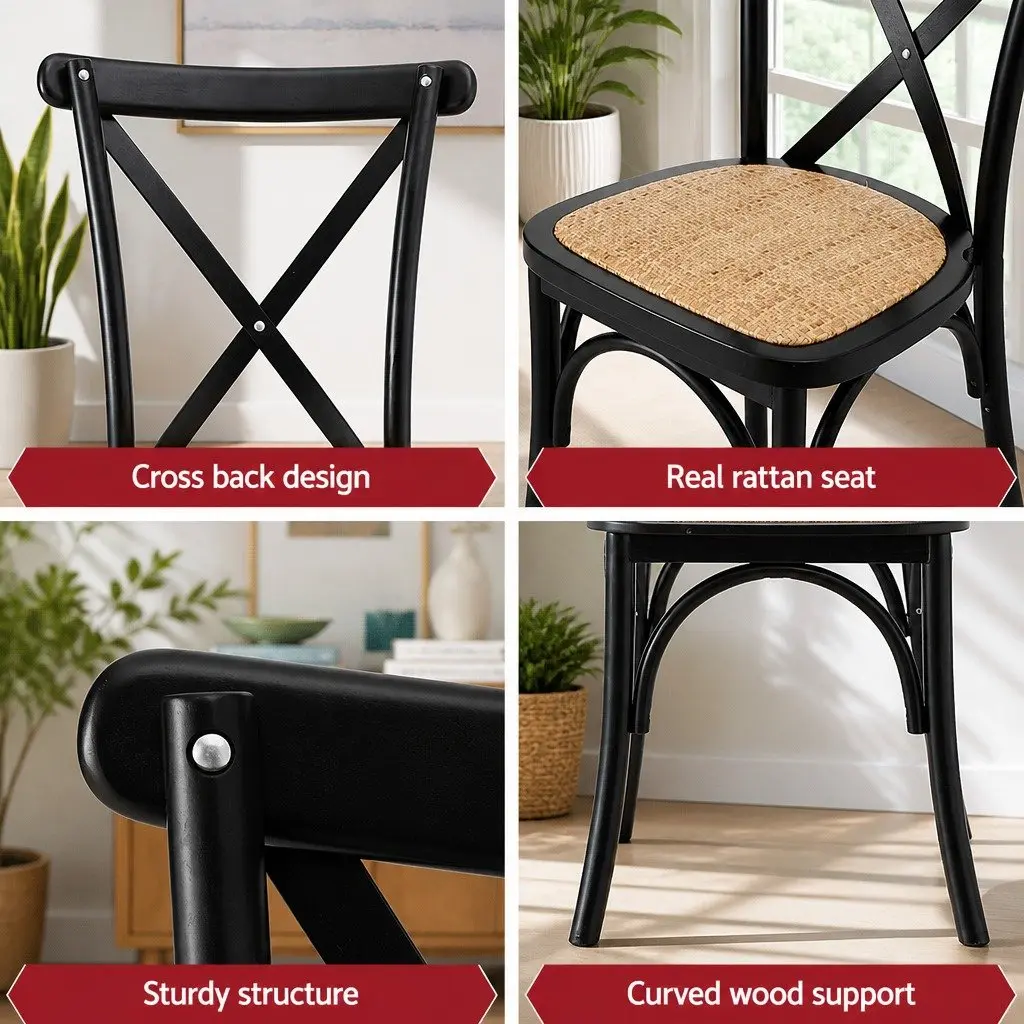 Dining Chairs Rattan Breathable Black Indoor Outdoor 42cm W x 42cm D x 88cm H