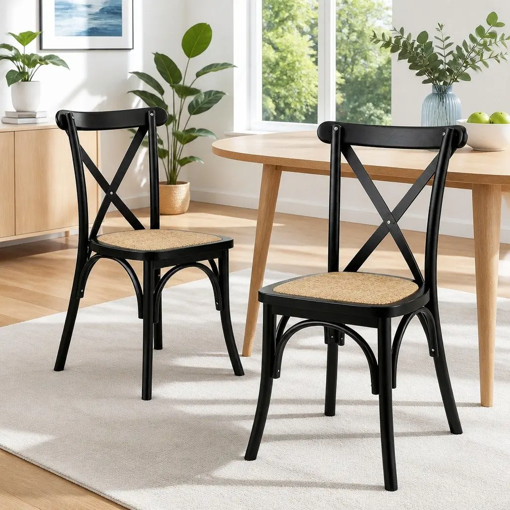 Dining Chairs Rattan Breathable Black Indoor Outdoor 42cm W x 42cm D x 88cm H