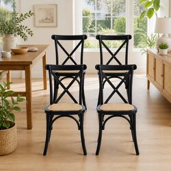 Friendly Set of 4 Dining Chairs with Rattan Seating