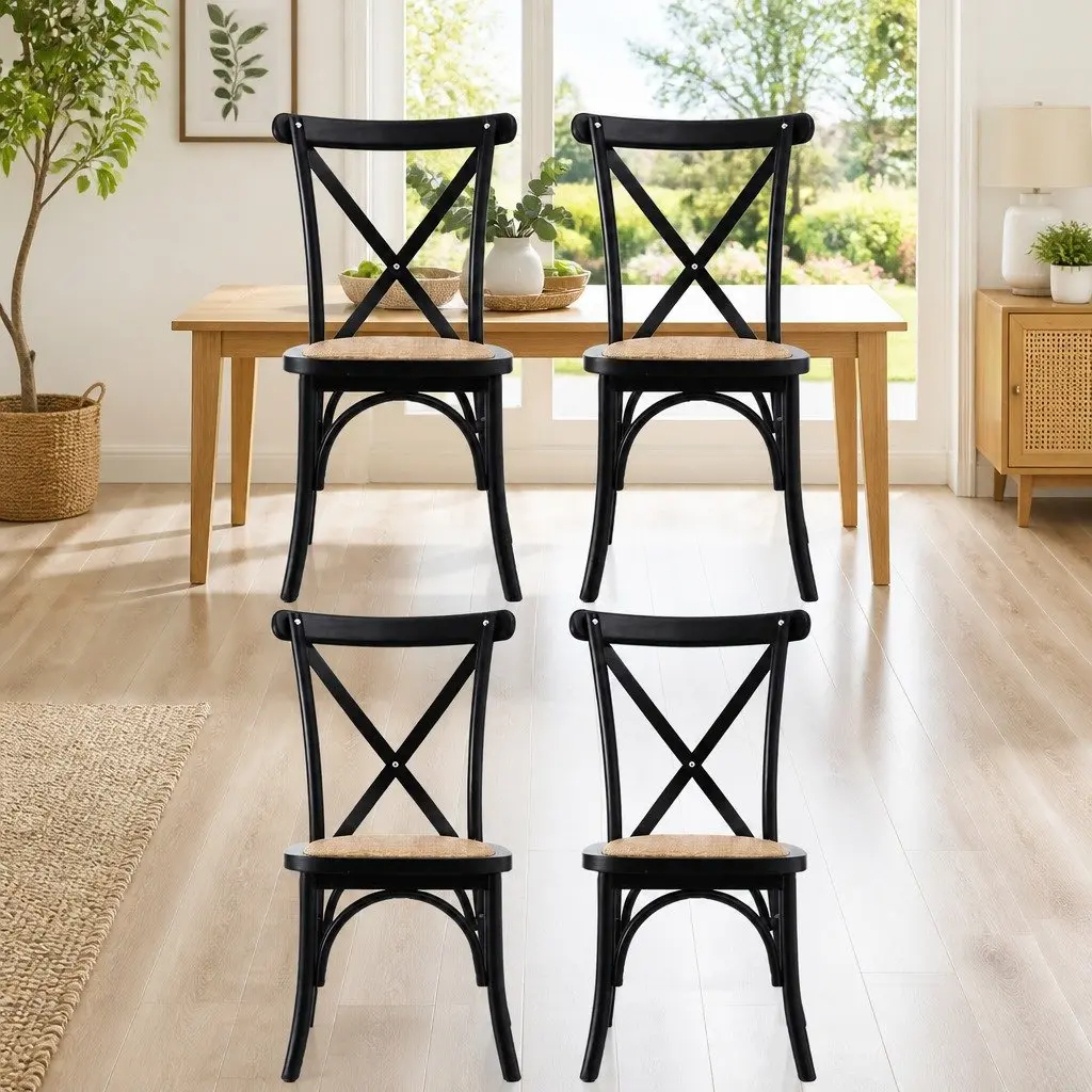 Dining Chairs Set of 4 Rattan Seat Wooden Frame Kitchen Lounge Accent Cafe