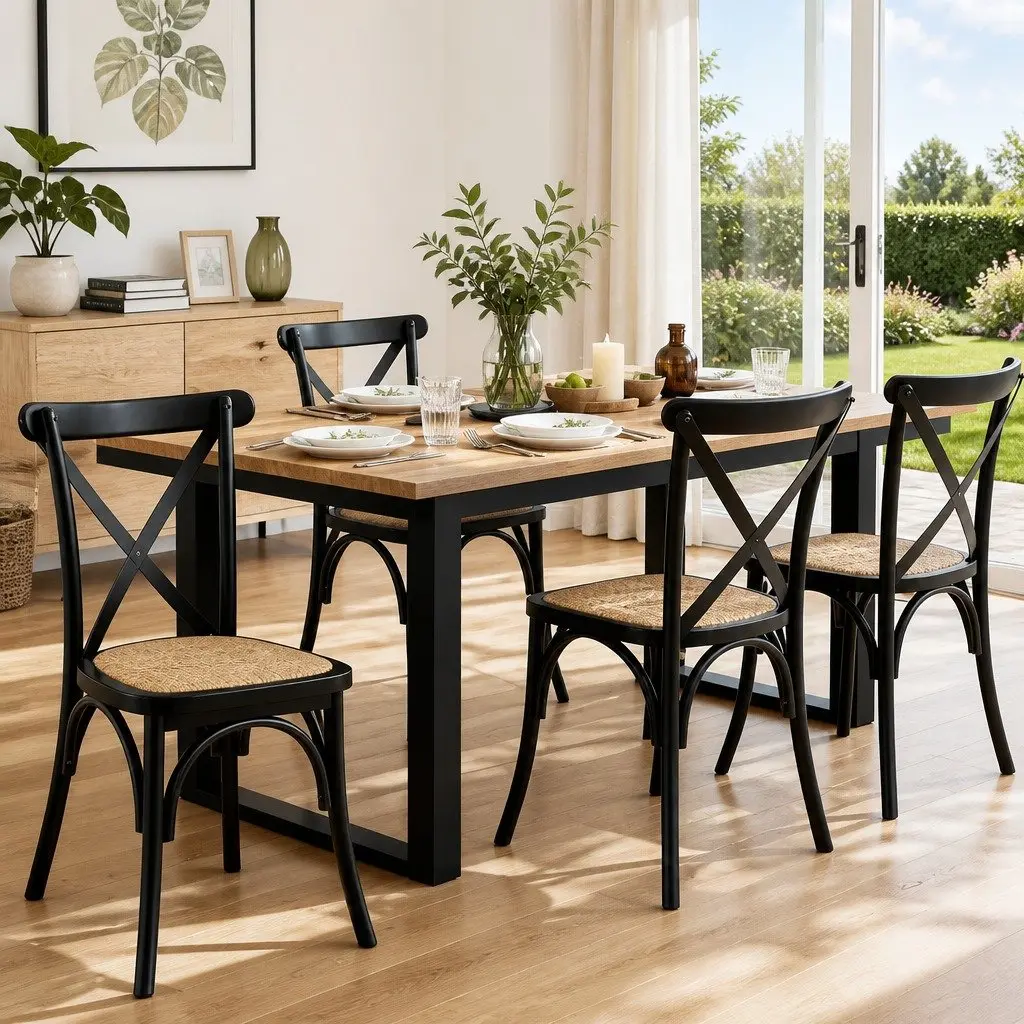 Dining Chairs Set of 4 Rattan Seat Wooden Frame Kitchen Lounge Accent Cafe