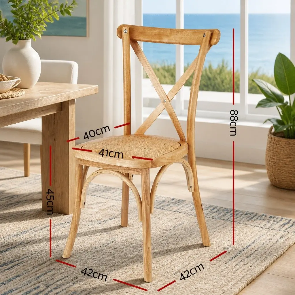 Dining Chairs Rattan Wooden Ergonomic Curved Backrest Natural Rubber Wood Frame