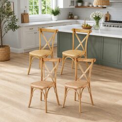Set of 4 Dining Chairs with Comfortable Rattan Seats