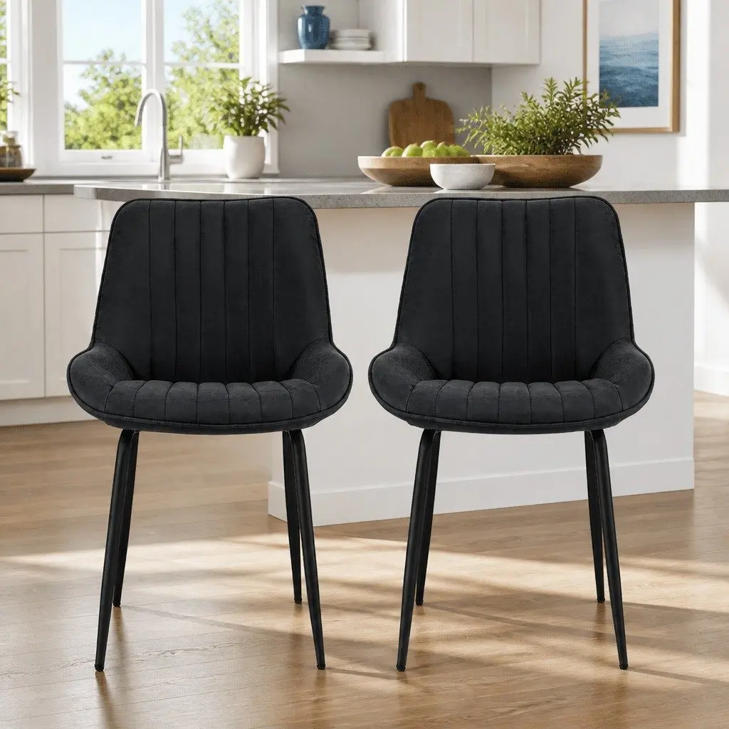 Dining Chairs Set of 2 Retro Kitchen Lounge Accent Seats Black Metal Legs
