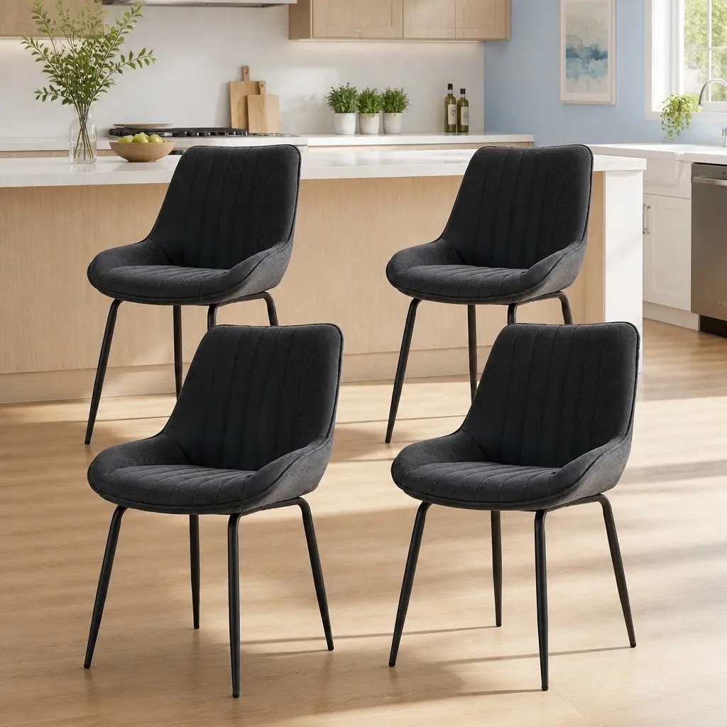 Dining Chairs Set of 4 Retro Kitchen Lounge Cafe Accent Seating Black Metal Legs