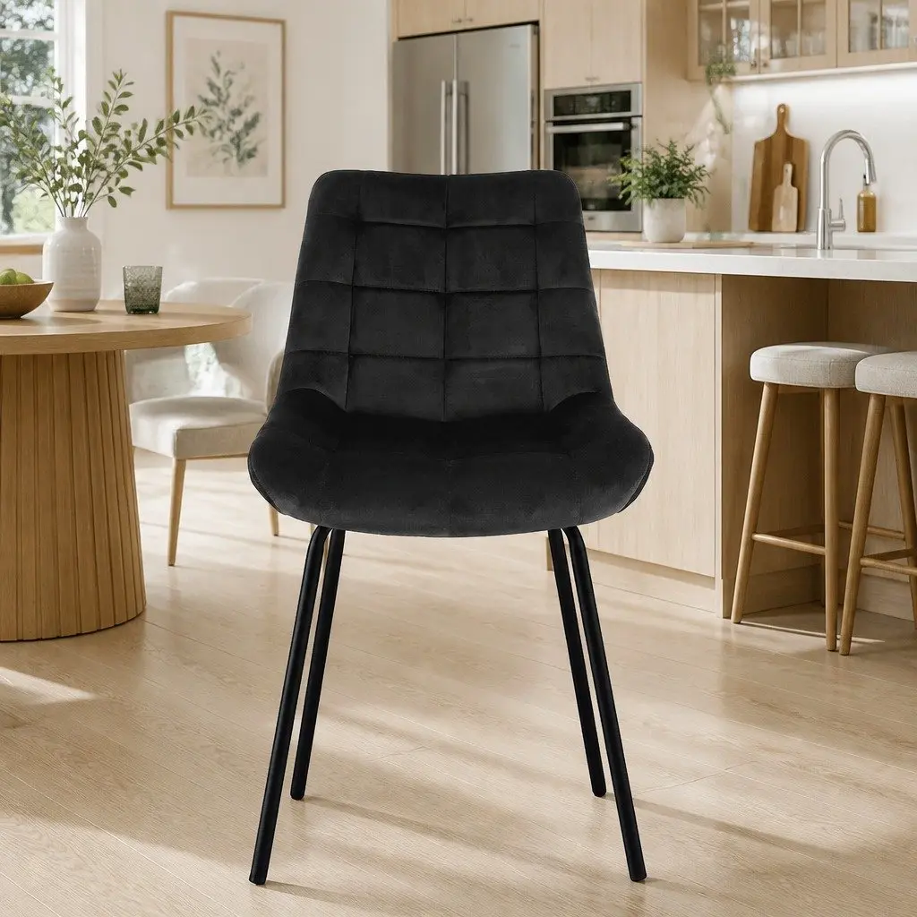 Dining Chairs Velvet Tufted Kitchen Lounge Accent Chair Black Metal Legs Set of