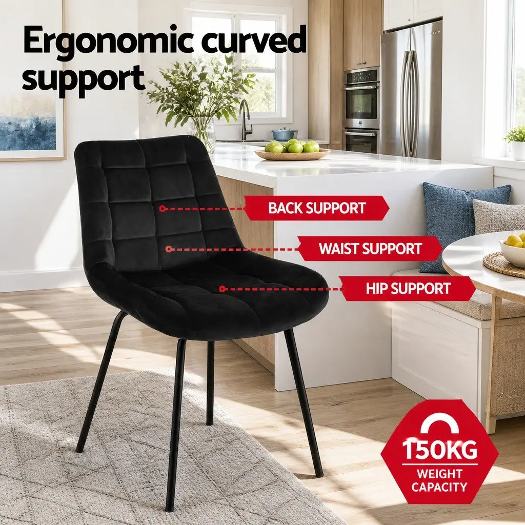 Dining Chairs Velvet Tufted Kitchen Lounge Accent Chair Black Metal Legs Set of