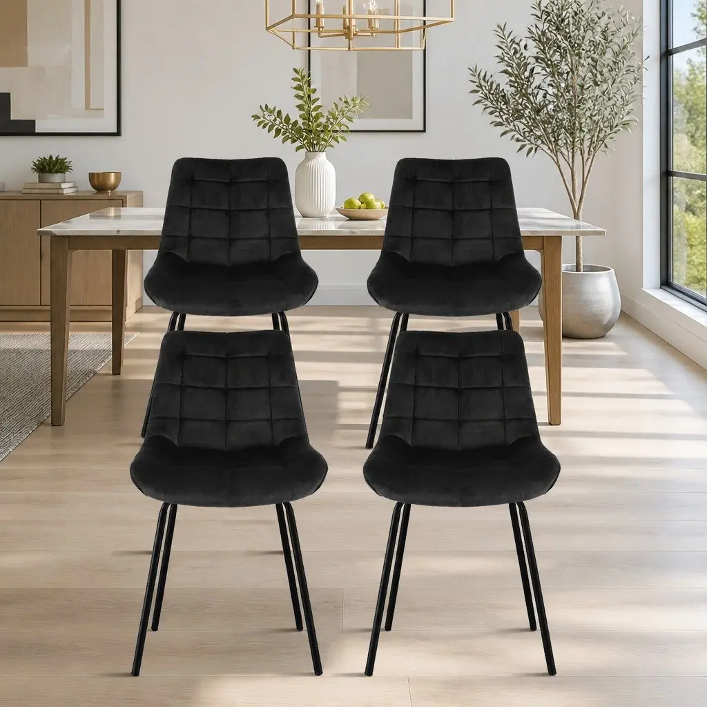 Dining Chairs Velvet Tufted Black Set of 4