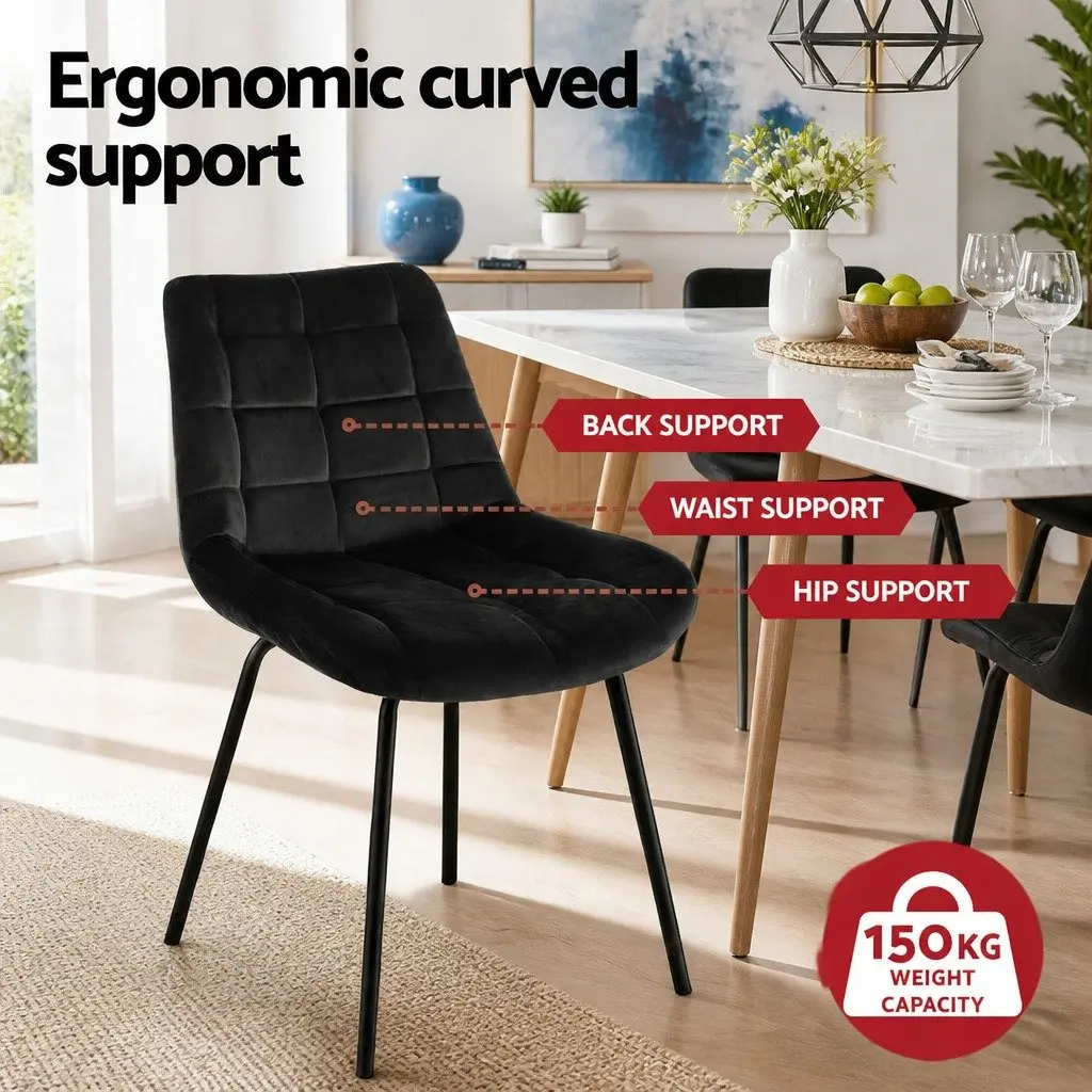 Dining Chairs Velvet Tufted Black Set of 4