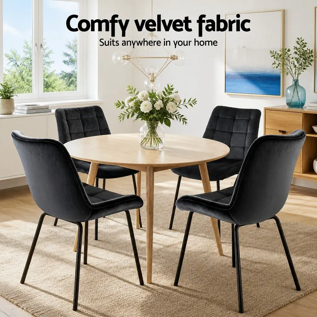 Dining Chairs Velvet Tufted Black Set of 4