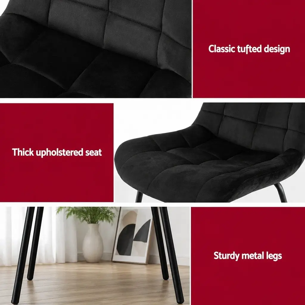Dining Chairs Velvet Tufted Black Set of 4