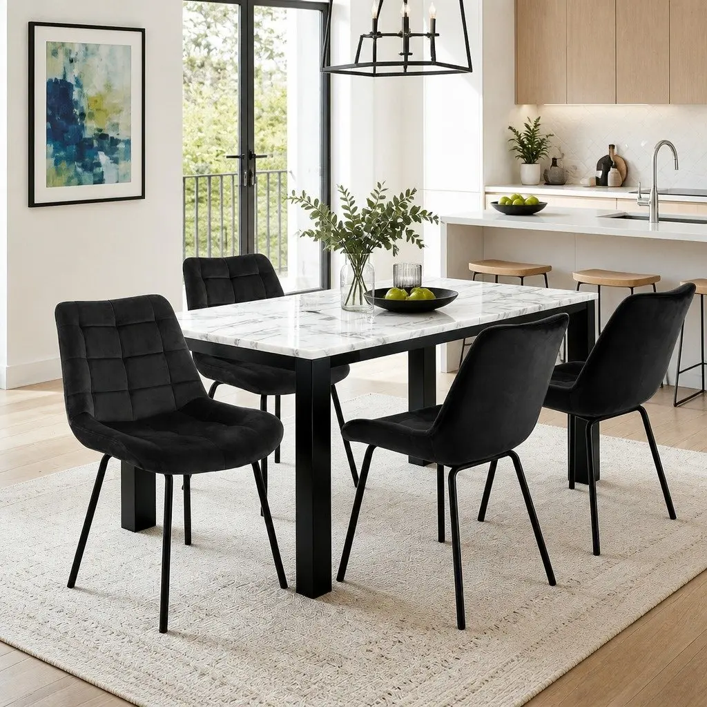 Dining Chairs Velvet Tufted Black Set of 4