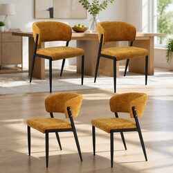 Dining Chairs Set of 4 Linen Fabric Upholstered Seats Kitchen Furniture Yellow