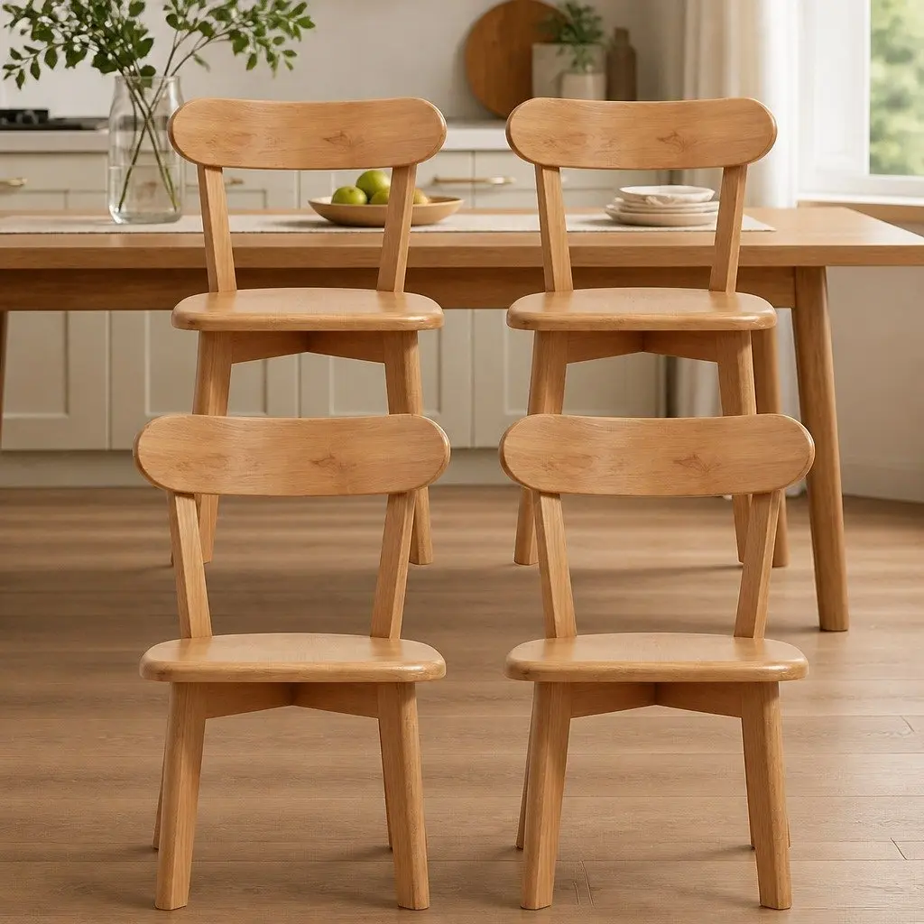 Dining Chairs Set of 4 Wooden Kitchen Accent Seating Rubber Wood Frame Natural
