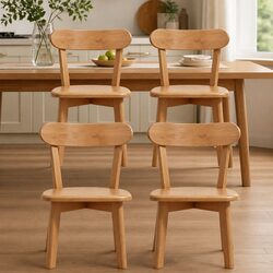 Set of 4 Cozy Dining Chairs in Natural Rubber Wood Finish