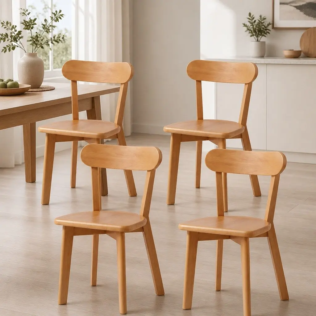 Dining Chairs Set of 4 Wooden Kitchen Accent Seating Rubber Wood Frame Natural