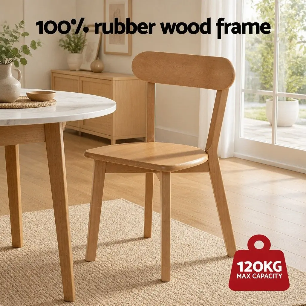 Dining Chairs Set of 4 Wooden Kitchen Accent Seating Rubber Wood Frame Natural