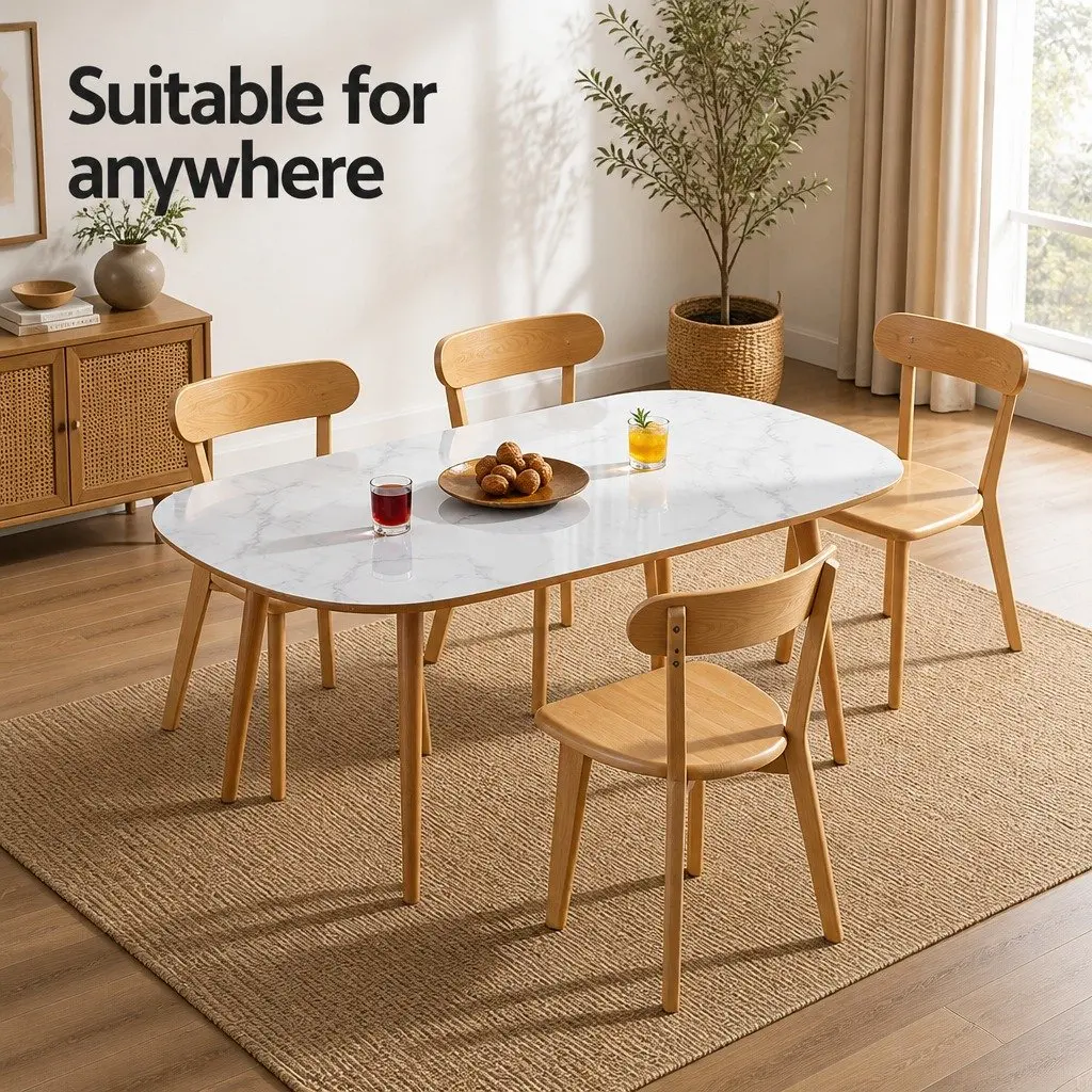 Dining Chairs Set of 4 Wooden Kitchen Accent Seating Rubber Wood Frame Natural
