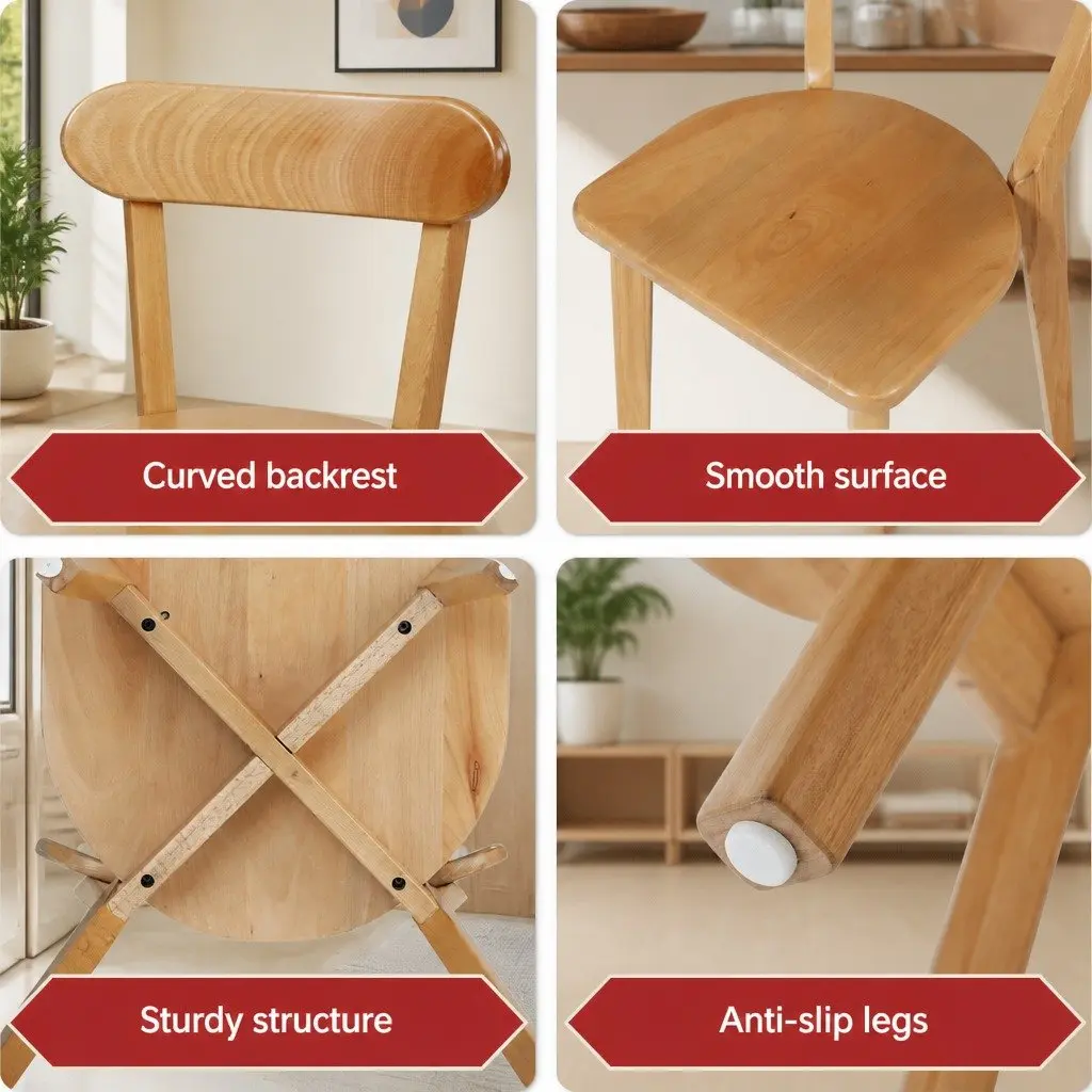 Dining Chairs Set of 4 Wooden Kitchen Accent Seating Rubber Wood Frame Natural