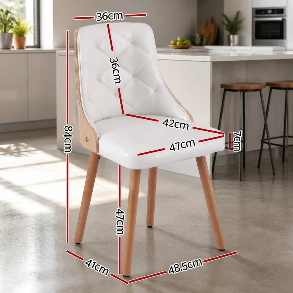 Dining Chairs White PU Leather Diamond Tufted Foam Padded Seat Set of 2