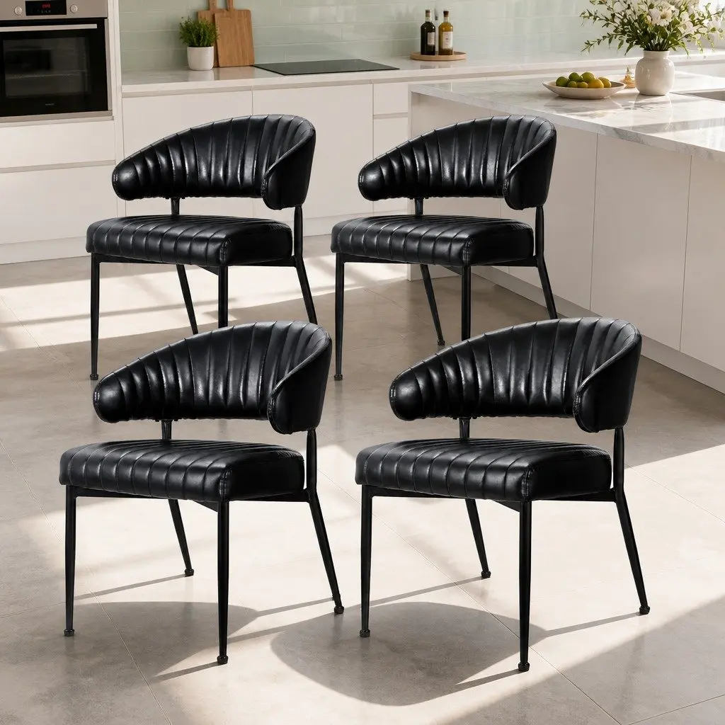 Dining Chairs Set of 4 PU Leather Armchair Padded Seat Black