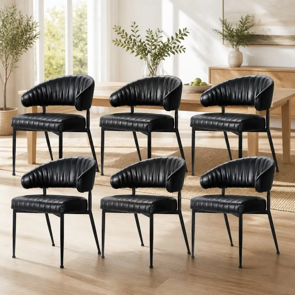 Set of 6 Black Leather Chairs for Dining and Kitchen Use