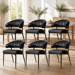Set of 6 Black Leather Chairs for Dining and Kitchen Use