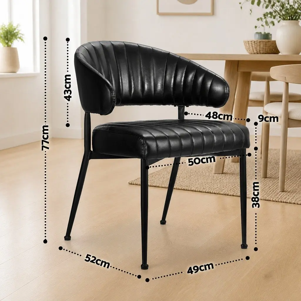 Dining Chairs Set of 6 Black Leather Padded Cushion Metal Frame