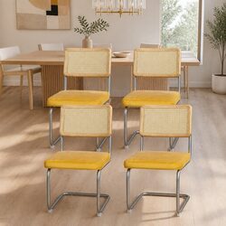 Dining Chairs Set of 4 Velvet Cantilever Yellow Modern Kitchen Seating