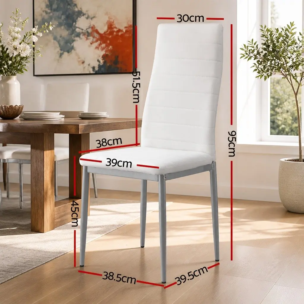 Dining Chairs Channel Tufted Tall Backrest PVC Seat Set of 4 White Grey
