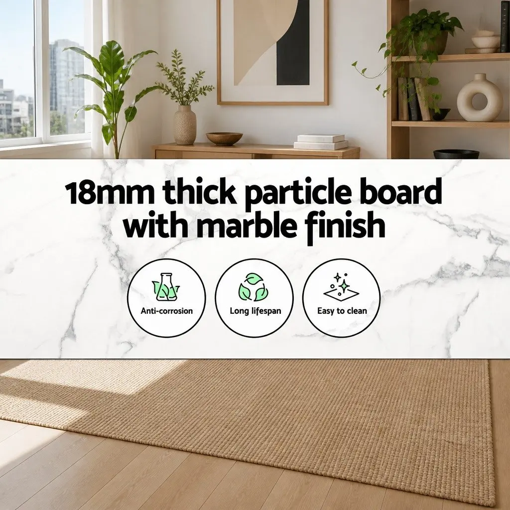 Round Dining Table Marble Effect 110CM Particle Board Metal Legs