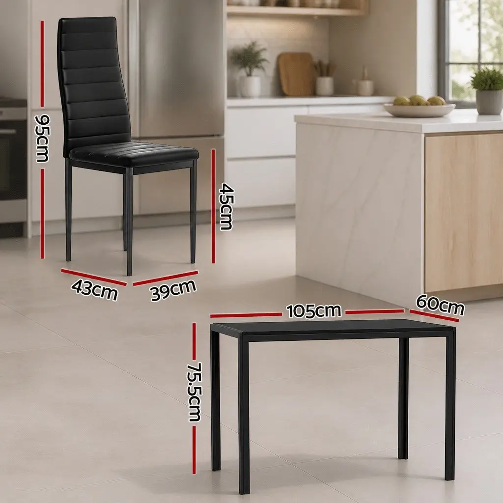 Dining Set Black Rectangular Table and 4 Chairs Modern Kitchen Furniture