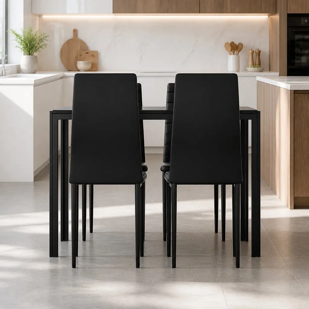 Dining Set Black Rectangular Table and 4 Chairs Modern Kitchen Furniture