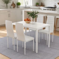 Dining Set 5 Piece White Table 4 Chairs Modern Rectangular Kitchen Furniture