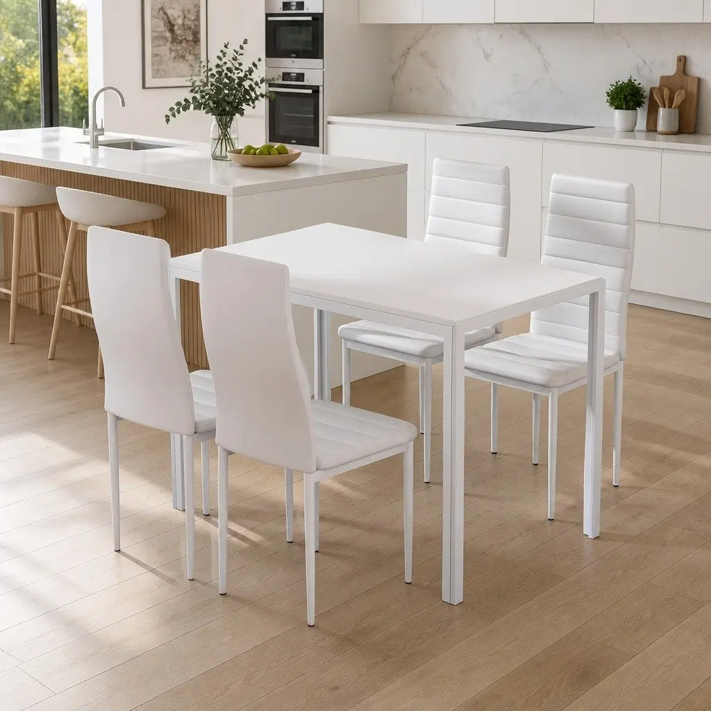 Dining Set Modern 5 Piece White Dining Table and 4 Chairs