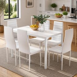 Dining Set 7 Piece Table and 6 Chairs White Modern Contemporary Design