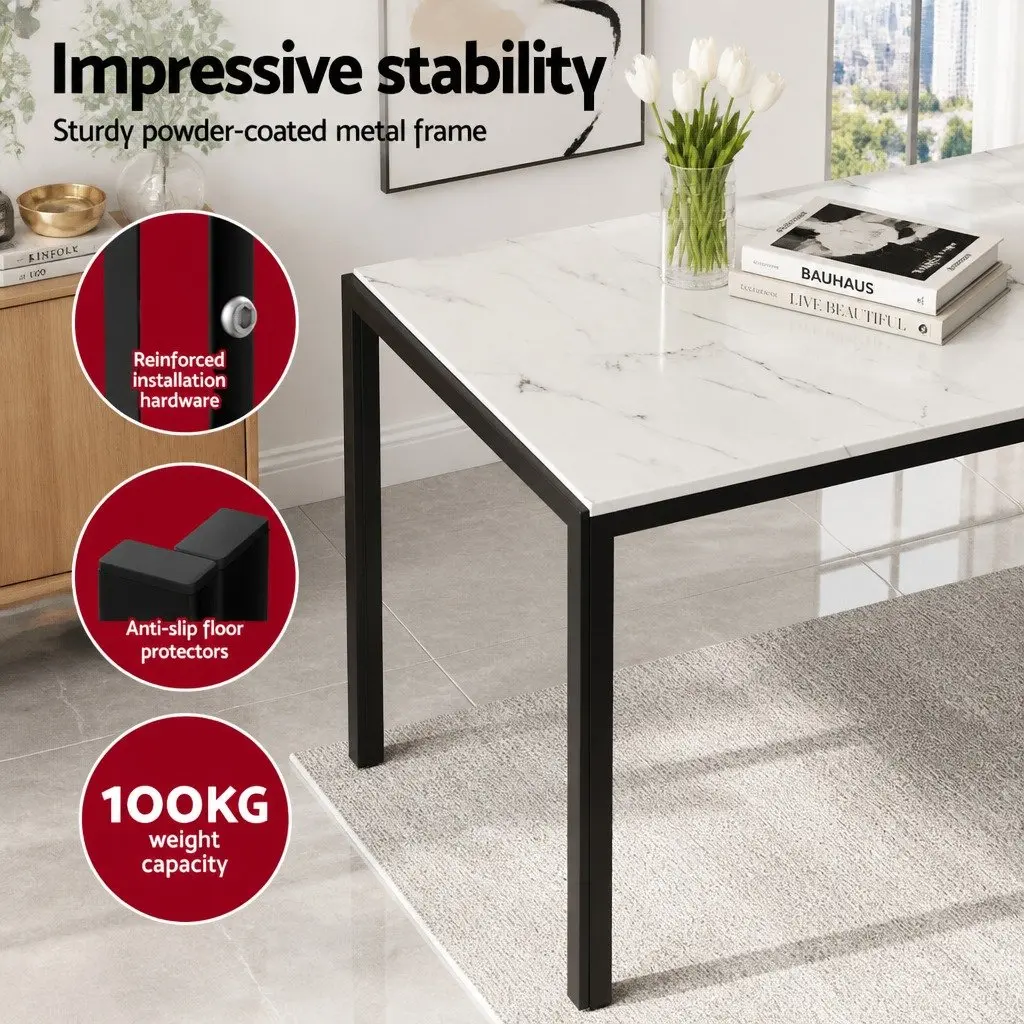 Dining Table and 4 Chairs Set Marble Effect Contemporary Design White Grey