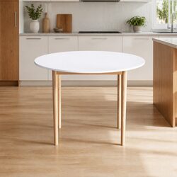 Round Dining Table 108CM White Nordic Style Seats 4-6 People Easy Assembly