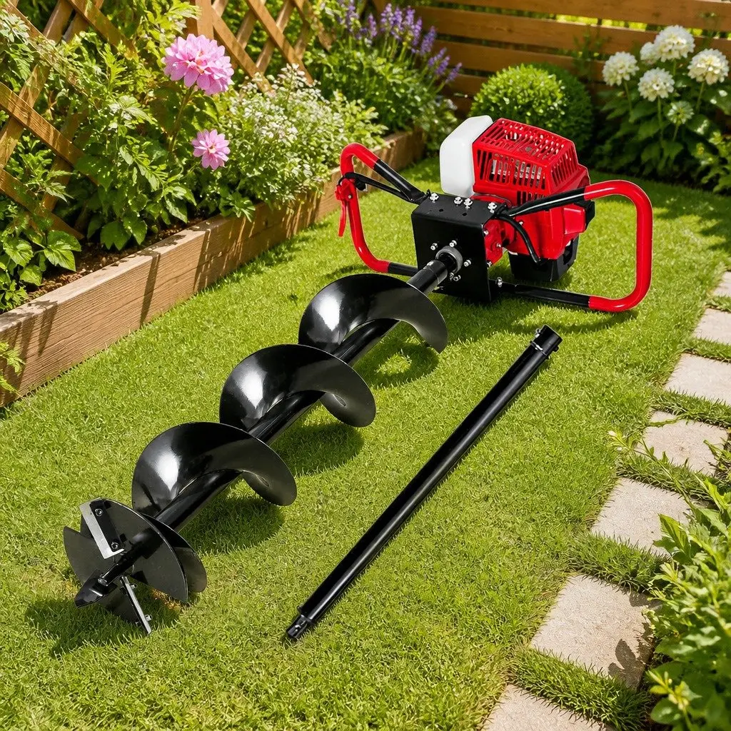 Post Hole Digger 200mm Petrol Auger Drill 63cc Engine Extension Bits Tools