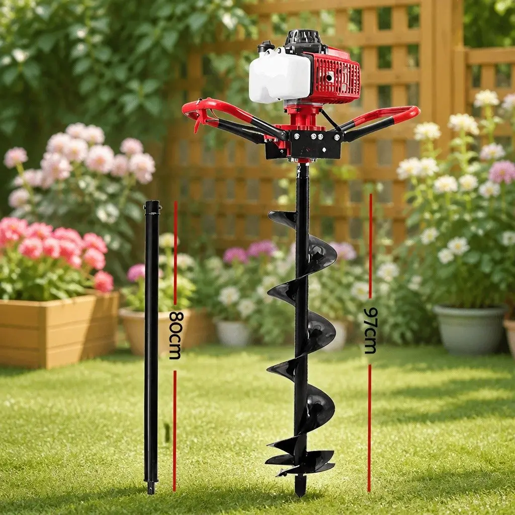 Post Hole Digger 200mm Petrol Powered 63cc Engine Heavy Duty Steel Construction