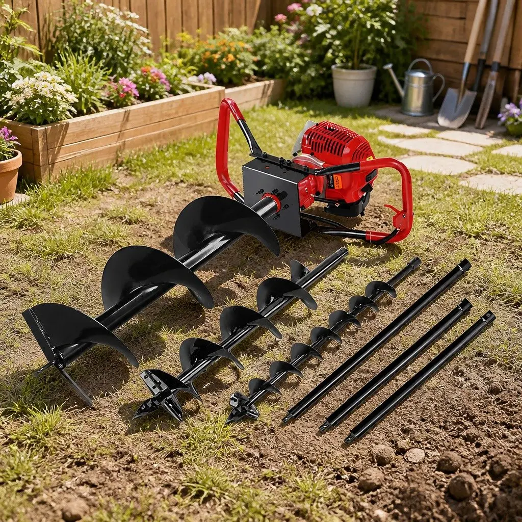 Petrol Post Hole Digger 65cc 2-Stroke Engine Auger Kit Extension Bits