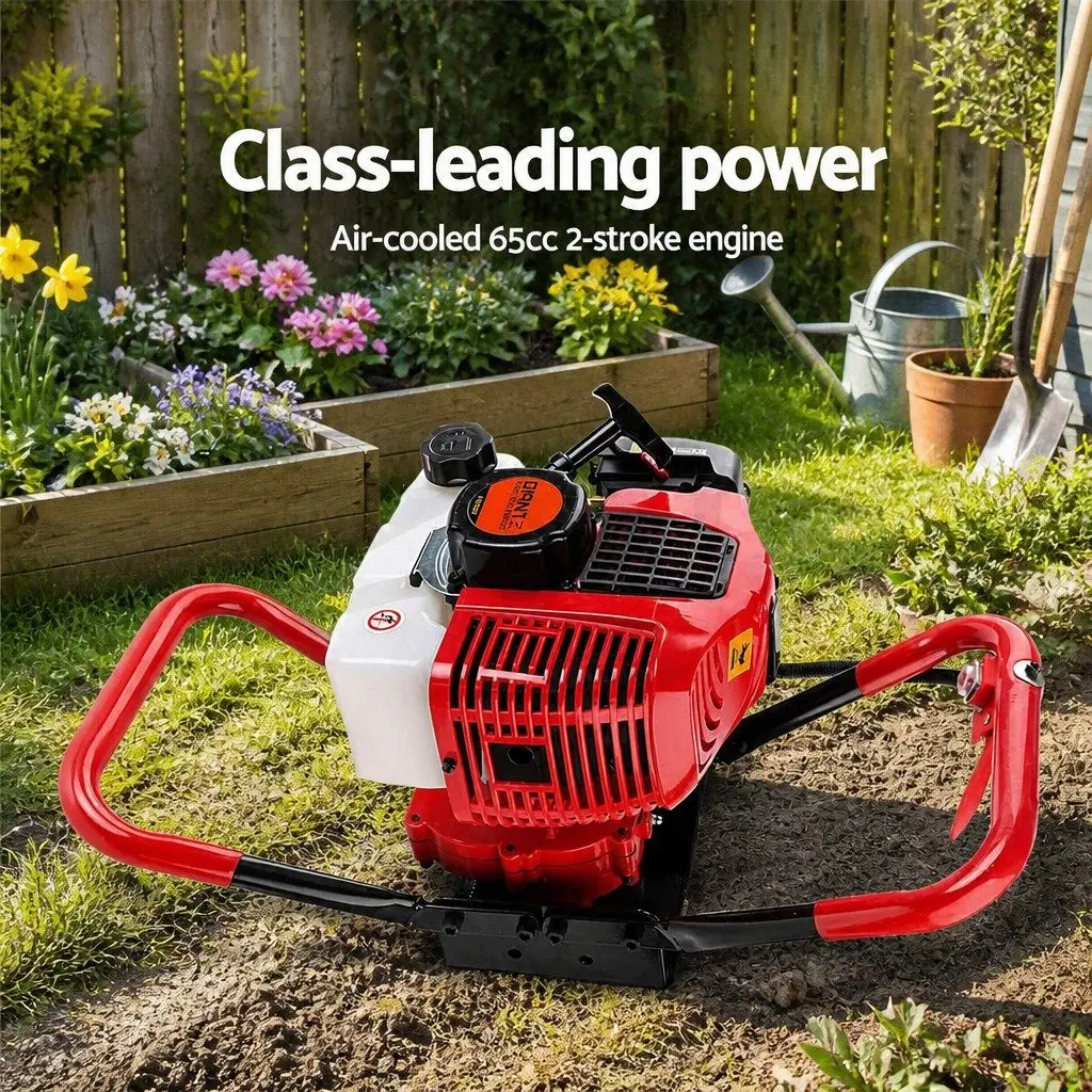 Post Hole Digger 65cc Petrol Powered 2-Stroke Engine with Auger Kit and Extension Bits